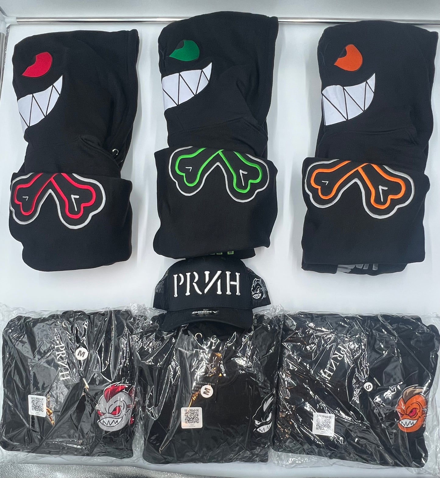 PRNH Pullover Fleece x “Shadow” - Bones Embroidery Patch w/ Piranha hood ****SOLD OUT**