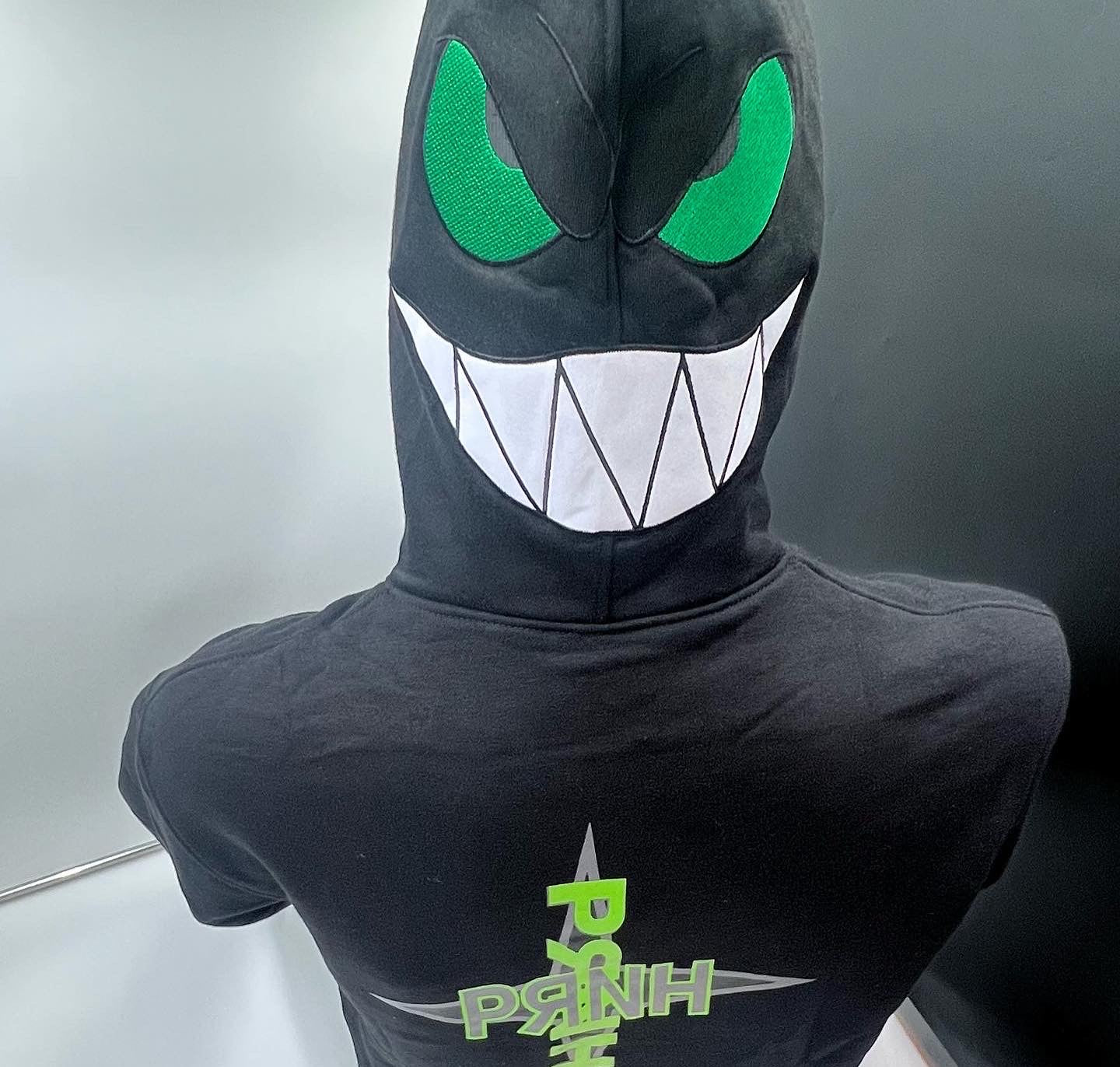 PRNH  Pullover Fleece x “Shadow” - Bones Embroidery Patch w/ Piranha hood ****SOLD OUT**