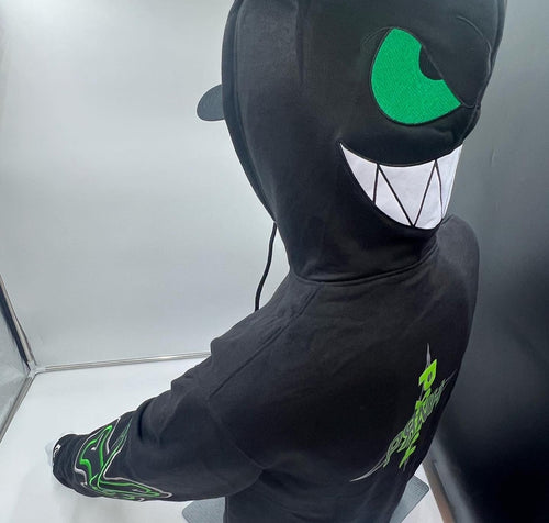 PRNH  Pullover Fleece x “Shadow” - Bones Embroidery Patch w/ Piranha hood ****SOLD OUT**