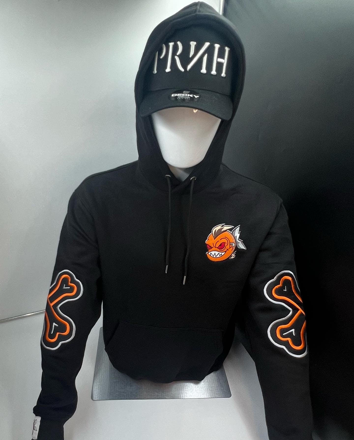 PRNH  Pullover Fleece x “Rust” - Bones Embroidery Patch w/ Piranha hood****SOLD OUT***