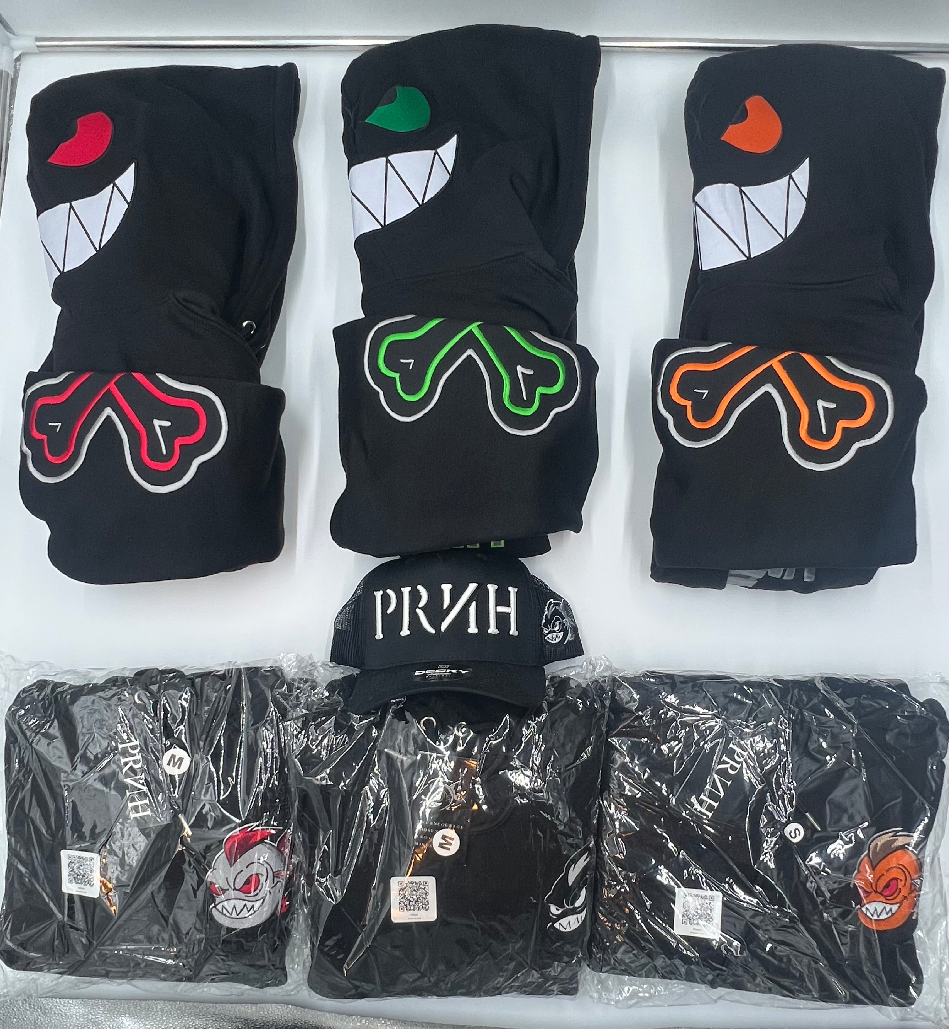 PRNH  Pullover Fleece x “Shadow” - Bones Embroidery Patch w/ Piranha hood ****SOLD OUT**